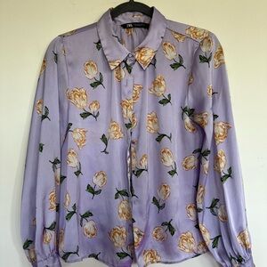 Zara Purple Floral Button Down Shirt